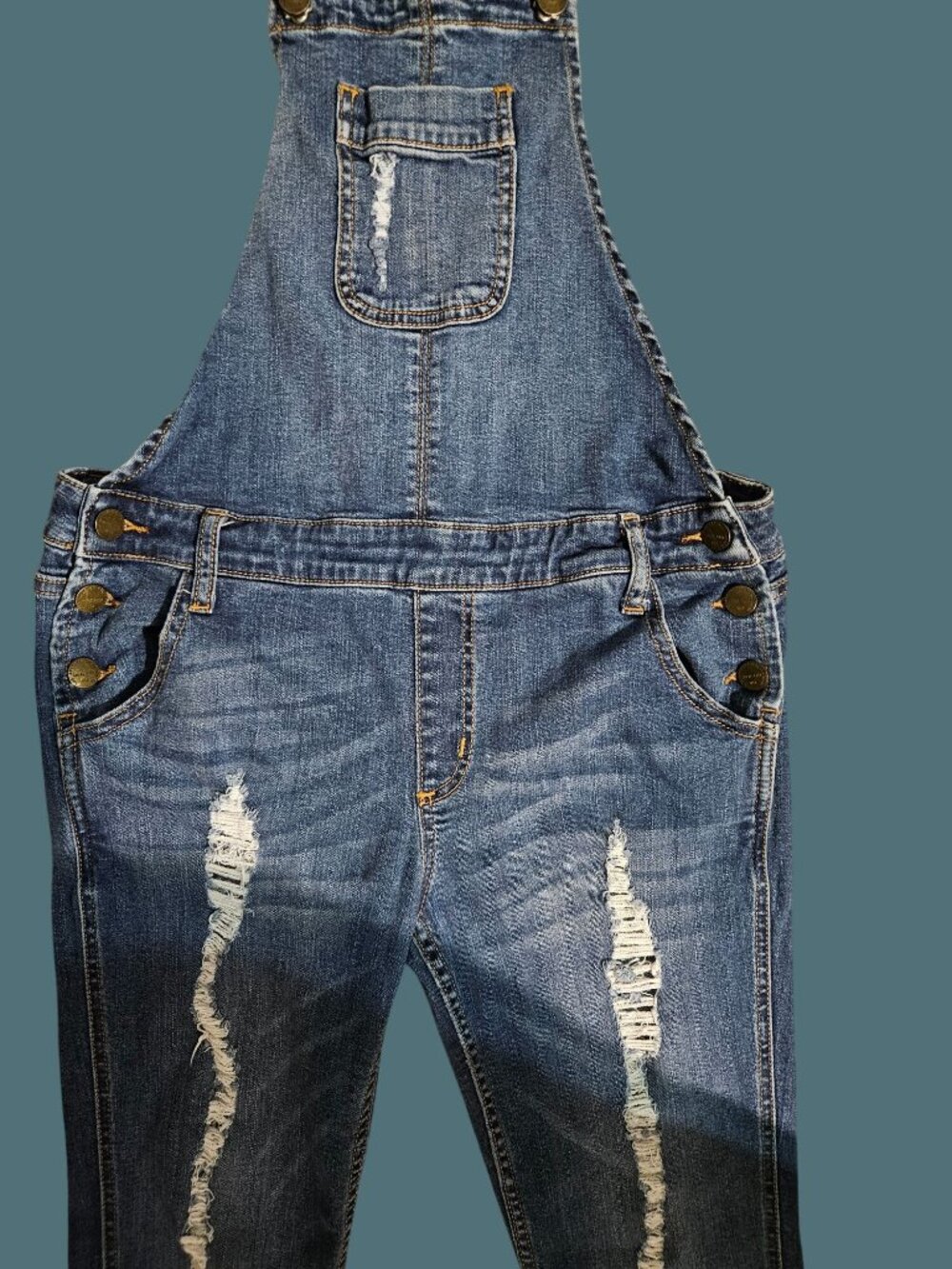 Sneak Peek Denim Distressed Skinny Overalls Stretchy Jeans Women Size L - Picture 6 of 10